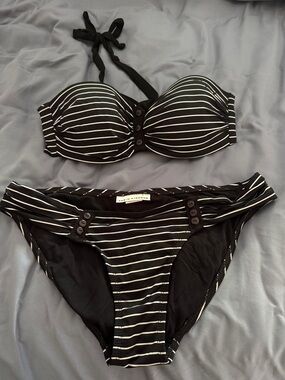 Robin Piccone Black and White Striped Halter Bikini Set
